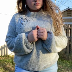 Heather gray fuzzy sequin sweater 💎✨